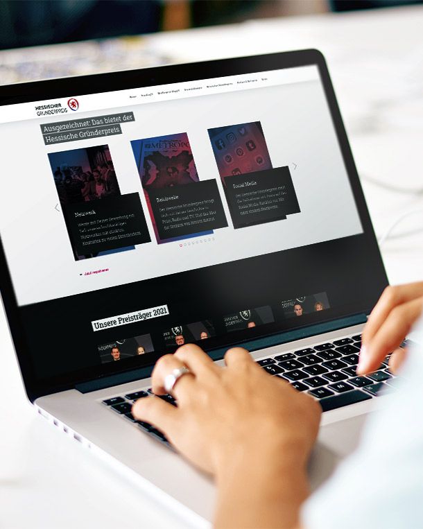 The homepage of the Hessian Founders' Award is a development and reference of the WOA web design agency.