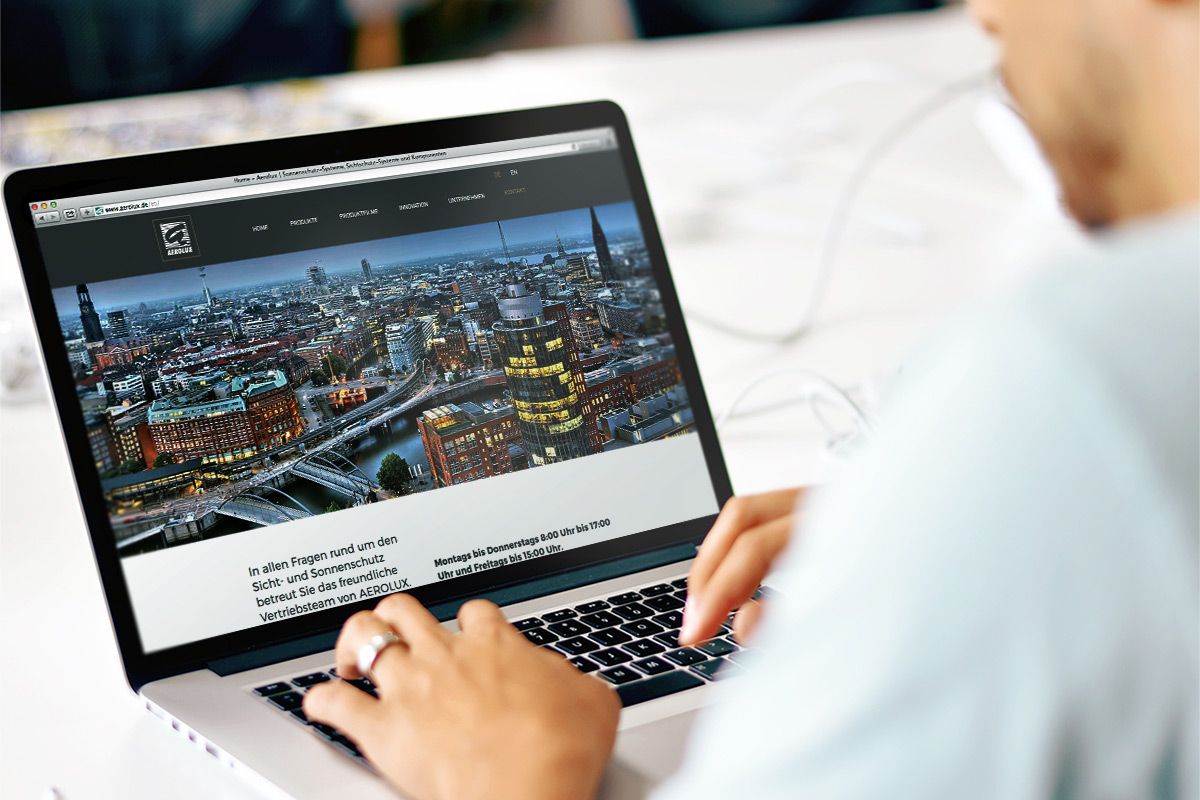 Web design for the homepage of Aerolux GmbH as a reference of the WOA web design agency