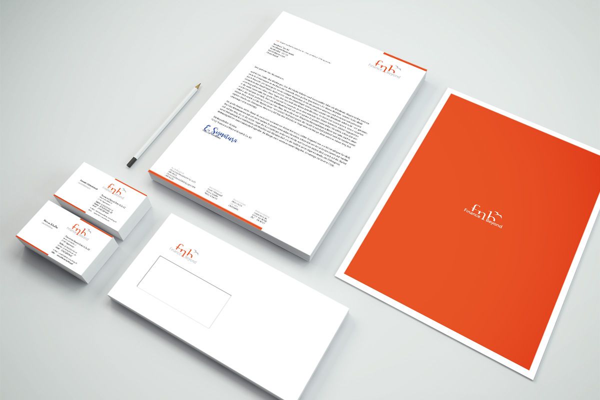 The business stationery for Finance and Beyond GmbH is a creation and reference of the WOA design agency.