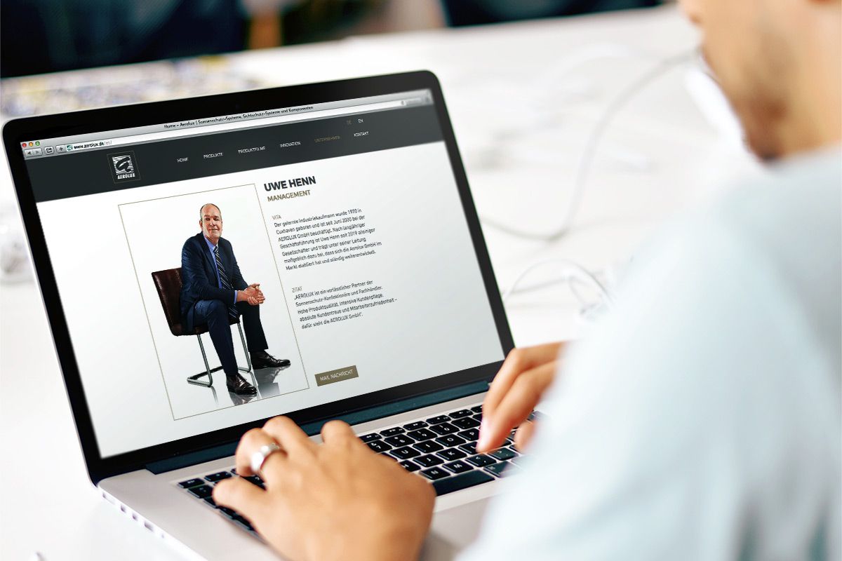 Web design for the homepage of Aerolux GmbH as a reference of the WOA web design agency