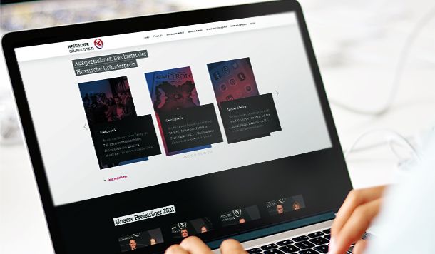 The homepage of the Hessian Founders' Award is a development and reference of the WOA web design agency.