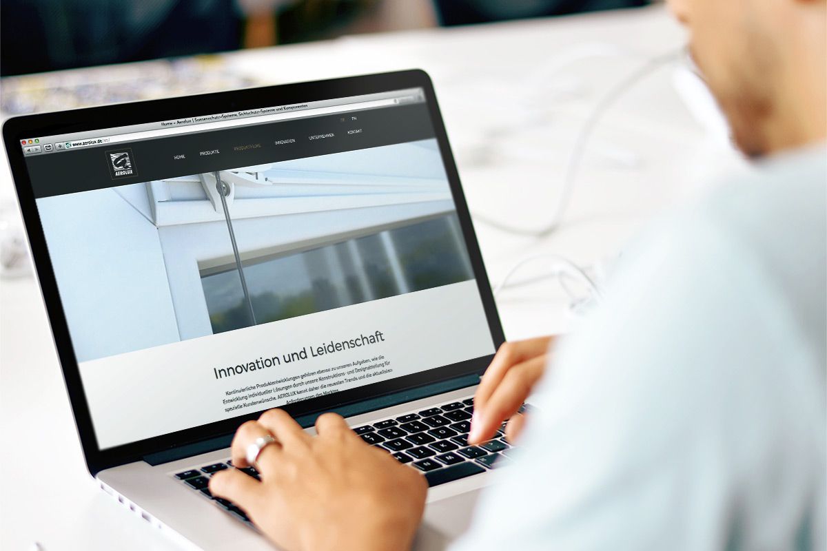 Web design for the homepage of Aerolux GmbH as a reference of the WOA web design agency
