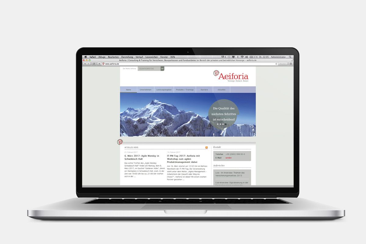 The homepage for Aeiforia GmbH is a creation and reference of WOA Webdesign Agency.