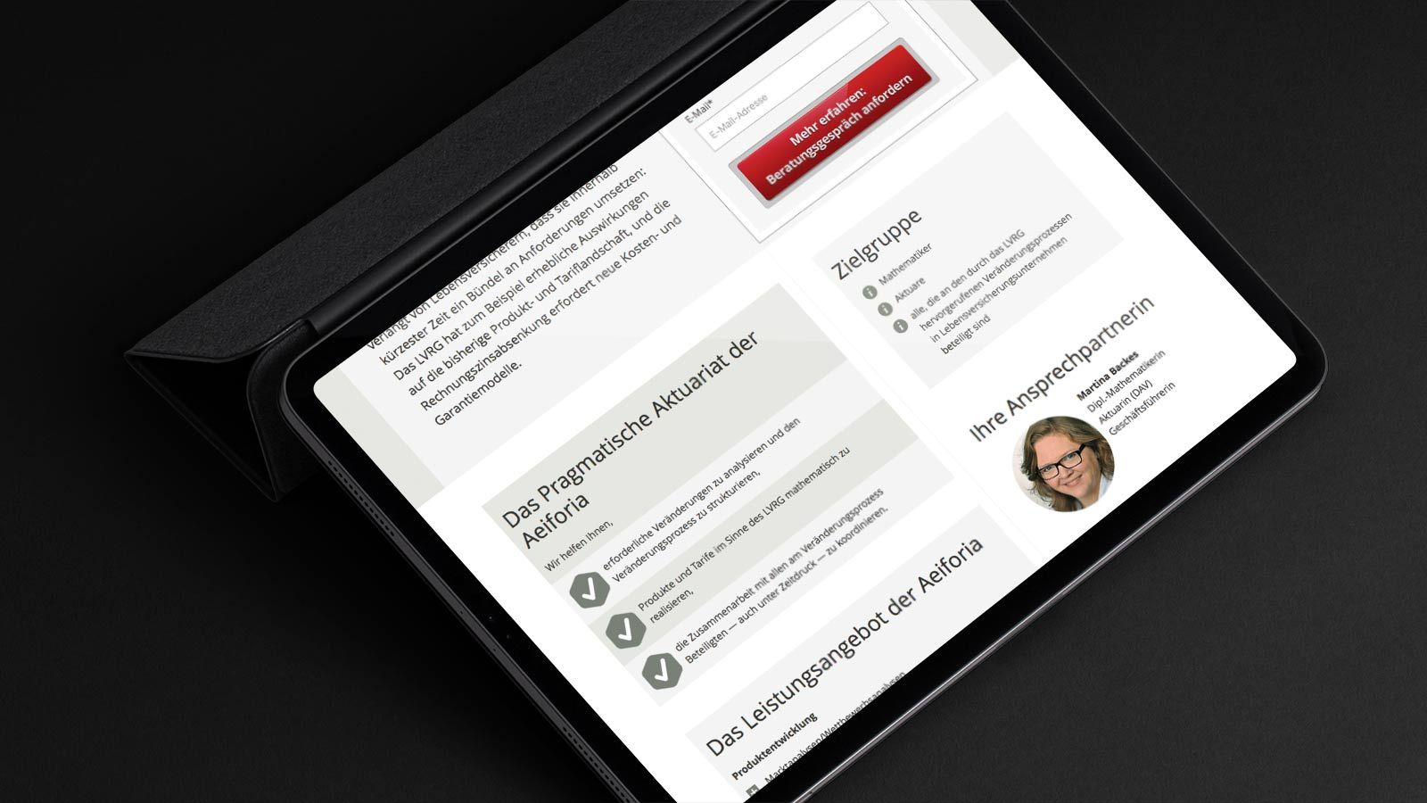 Web design for landing pages for Aeiforia GmbH as a reference of the WOA web design agency