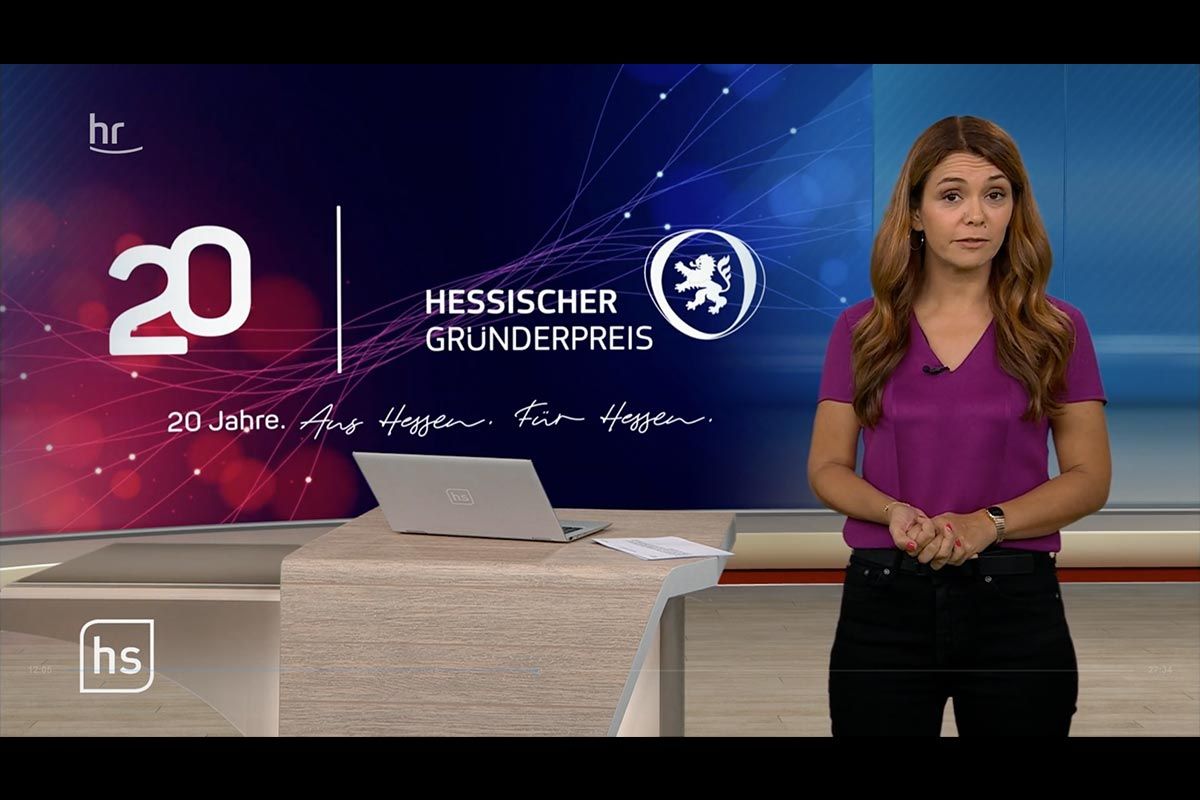 Hessian Founders' Award logo in the news show Hessenschau of hr television