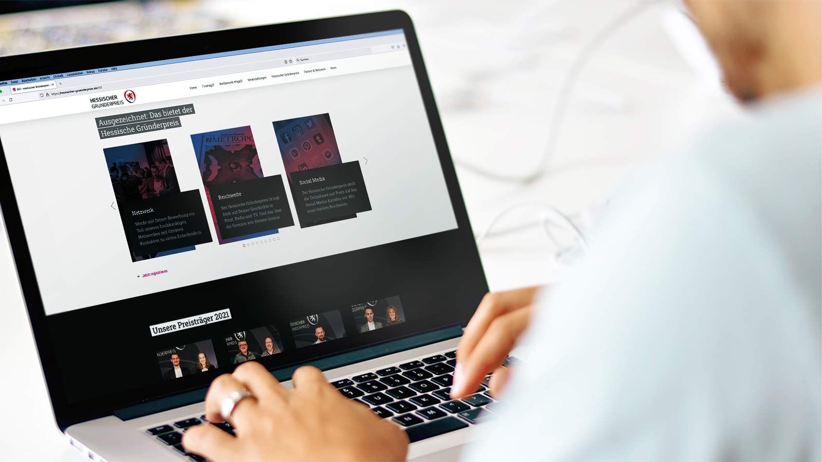 Web design for the Hessian Founders' Award homepage as a reference for WOA