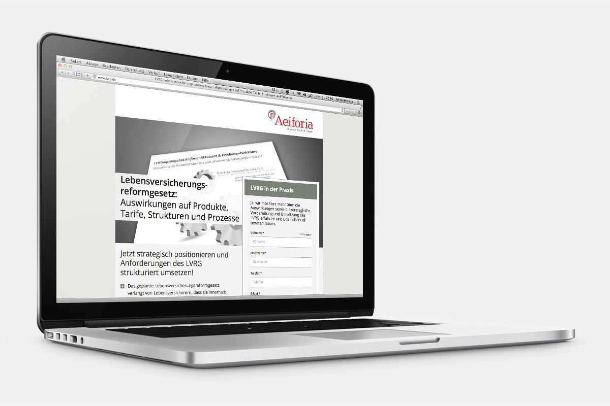 The landing page for the German Life Insurance Reform Act for Aeiforia GmbH is a creation and reference of the WOA webdesign agency.
