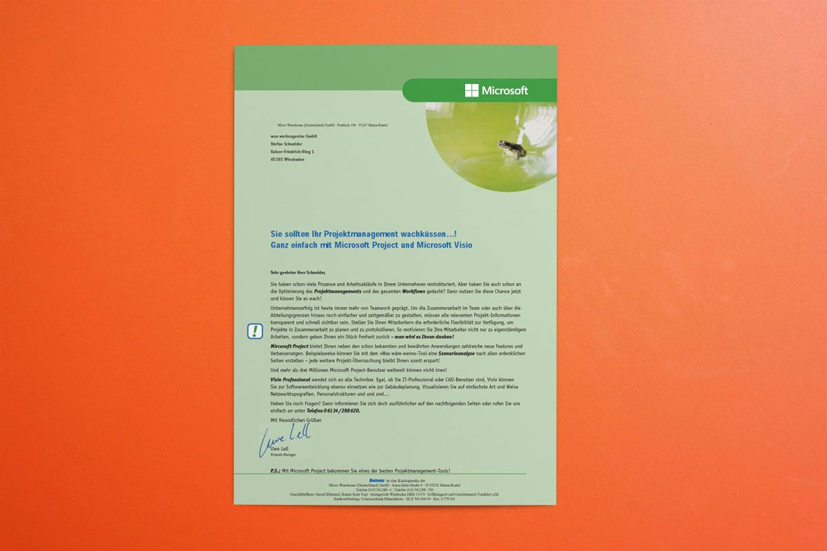 Mailing by post as a dialogue instrument for Microsoft Germany is a creation and reference of WOA